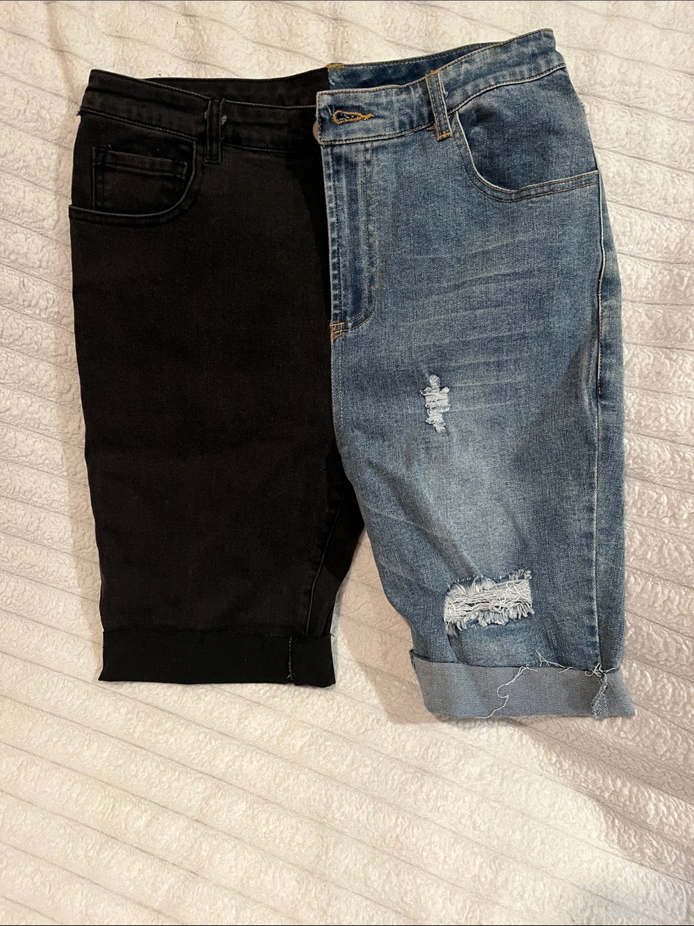 Rehab Two-Tone Black & Blue Denim Shorts